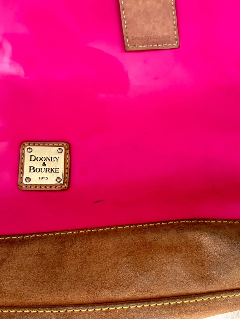 Dooney & Bourke Hot Pink Tote with Brown Leather Trim - Picture 2 of 4
